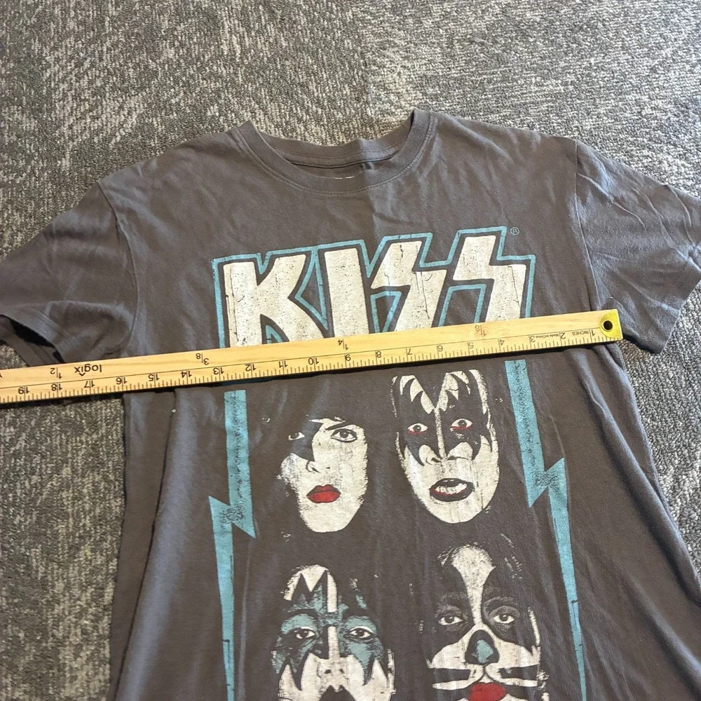 KISS Faces Band T-Shirt Women's XS Gray Makeup Graphic Rock Tee